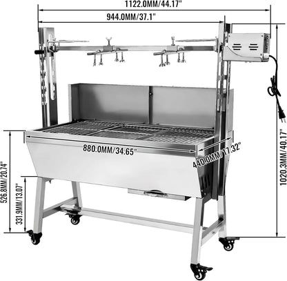 Stainless Steel Rotisserie Grill,25W Motor Small Pig Lamb Rotisserie Roaster, 37 Inch Bbq Charcoal Rotisserie Roaster Grill For