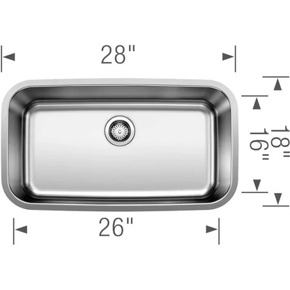 Stainless Steel 441024 STELLAR Super Single Undermount Kitchen Sink, 28" X 18"