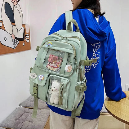 High School Backpack Children Backpacks For Students Kawaii Patchwork Large Capacity School Bags For Girls Handbag Pencil Bag