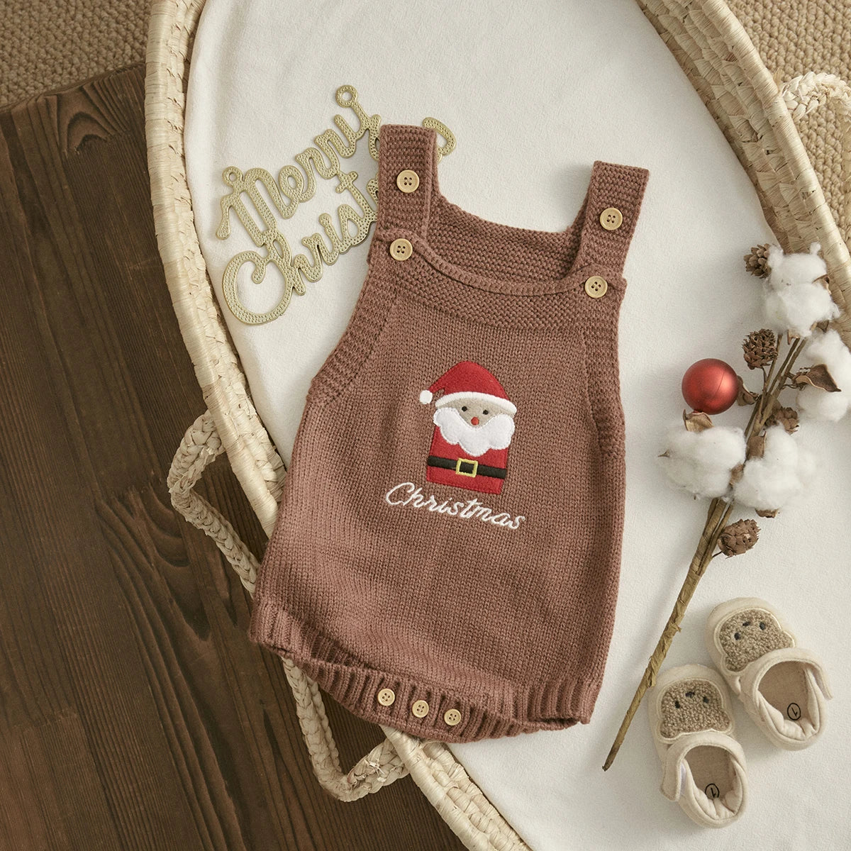 ma&baby 1-18M Christmas Baby Boy Girl Romper Newborn Infant Sleeveless Tree Santa Embroidery Knit Overall Jumpsuit Xmas Costumes