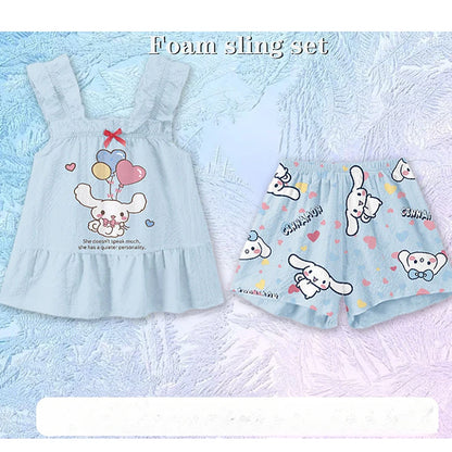 Sanrio Kuromi Kids Cinnamoroll Cartoon Pajamas Set Cute My Melody Girls Boys Summer Short Sleeved Home Set Children Gift