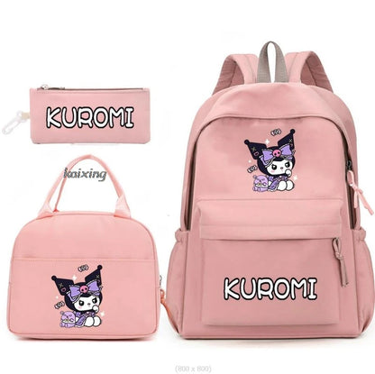 3Pcs/Set Lovely Kuromi Melody Backpacks Lunch Bag Pencil Bag Teen Women Men School Students Backpack Cartoon School Bag Mochila