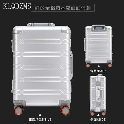 KLQDZMS High Quality 100% Aluminium Suitcases With Wheeled Trolleys Business Trip Large Capacity Rolling Luggage Travel Bag