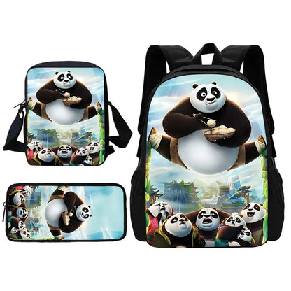 Cartoon Kung Fu Panda Child School Backpack With Shoulder Bag Pencil Bags School Bags for Boys Girls Best Gift