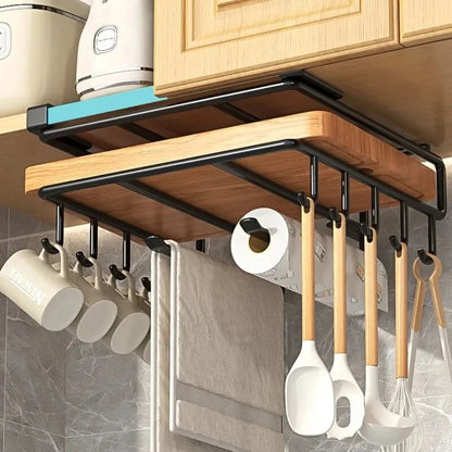 Spacesaving Kitchen Cutting Board Shelf, Undercabinet Hanging Rack for Utensils and Cooking Accessories  Easy Installation