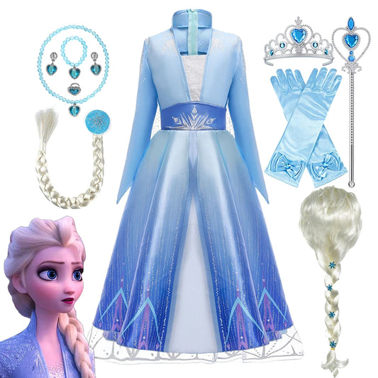 Disney Frozen Girls Dress Elsa 2 Princess Cosplay Costume Kid Fancy Children Gowns Vestidos Snow Queen