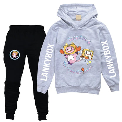 Children 2 Piece Set New Lanky Box Hoodie+Pant Suit 4-13Y Boys Girls Autumn Spring Fashion Anime Cartoon Tracksuit Kids Clothes