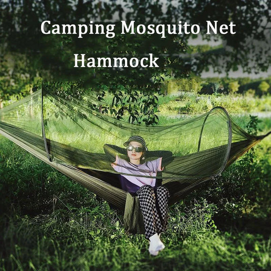 Camping Hammock with Mosquito Net 260x140cm Automatic Quick-opening Anti-rollover Nylon Hammock Chair Outdoor Hanging Bed Net