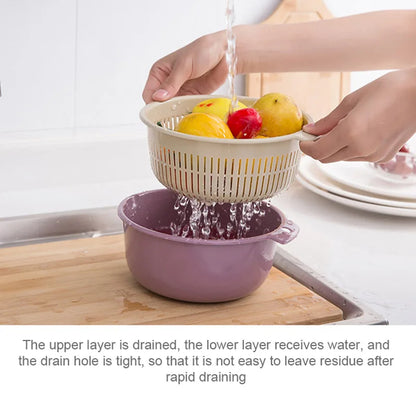 1 Set Double Drain Basket Bowl Washing Storage Basket Strainers Bowls Drainer Vegetable Cleaning Colander Cocina Kitchen Gadgets