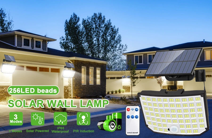 Solar Light Outdoor 328/348 LED Integrated Super Bright Motion Sensor Strong Power IP65 Waterproof 3 Working Modes Garden Wall