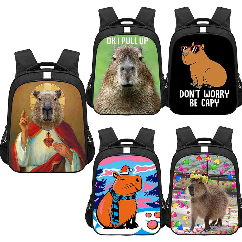 Kawaii Capybara Print Backpack Women Men Don't Worry Be Capy Children Student School Bags Laptop Kindergarten Rucksack Gift