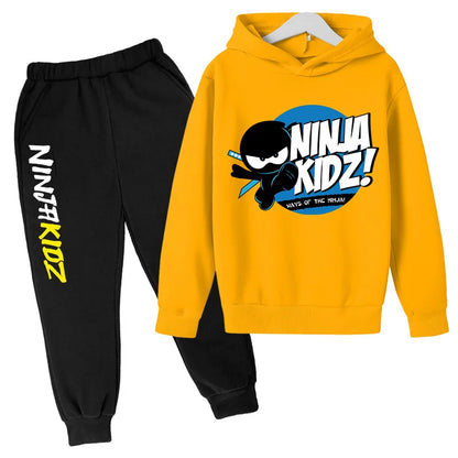 Ninja kidz Boys' Spring and Autumn hoodie and CuHK Children's Ninja Boy cartoon long sleeve top and sports ankle sweatpants suit