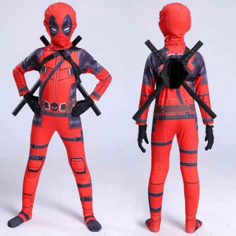 Superhero Deadpool DeadpoolMask Jumpsuit Halloween Adult and Kids Cosplay Party Costume Sword Bag Jumpsuit