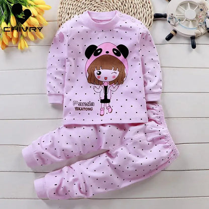 2024 Newborn Kids Boys Girls Pajama Sets Cartoon Long Sleeve Cute T-Shirt Tops with Pants Toddler Baby Autumn Sleeping Clothes