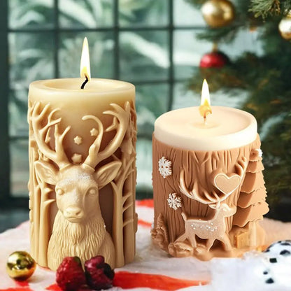 New Christmas Tree Carving Pattern Cylindrical Candle 3D Silicone Mold Reindeer Snowflake Cylindrical Elk Candle Mold