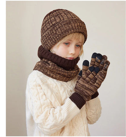 2/3Pcs Kids Winter Hat Scarf Gloves Set Warm Children Beanie Hats Neck Warmer Non Slip Gloves Child Boys Cap Kids Gift 4-10Y