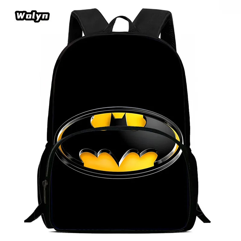 Cartoon Super Hero B-BatmanS LOGO Child Backpack,Shoulder Bag,Pencil Bag for 4-8 Years Old Anime School Bag for BoyGirl BestGift