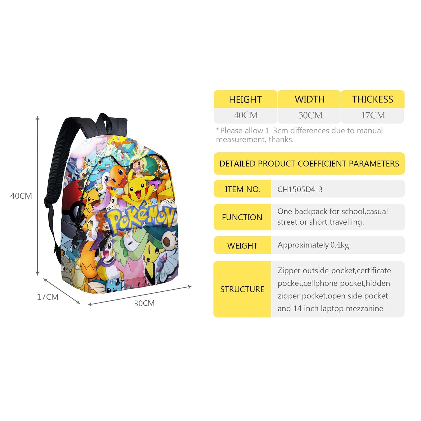 pokemon, pikachu, cartoon, elementary and middle school students' schoolbags, children's backpacks  anime  anime figure