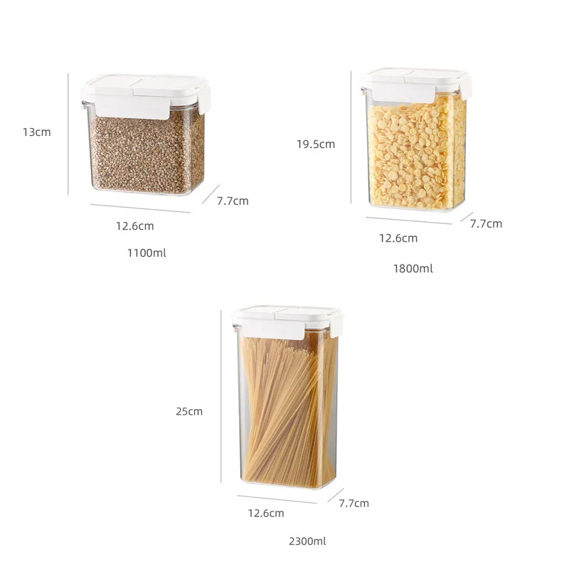 3PCS Airtight Storage Box Set Ktichen Food Cerceal Storage Container Seal Opening Lid BPA Free Rice Snack Noodle Grain Candy Box