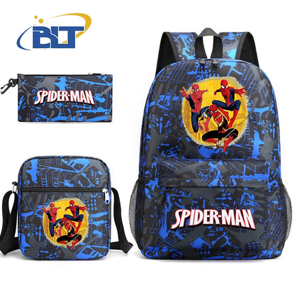 Spiderman printed student school bag set youth backpack shoulder bag pencil case 3-piece set kids gift for boys