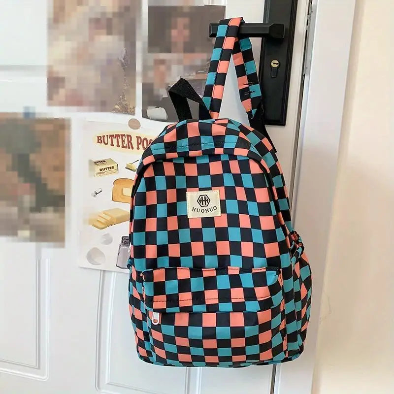 Schoolbags for female junior high school students, high school students, middle school students, ins style girls' backpacks, girls' checkerboard backpacks, five colors optional