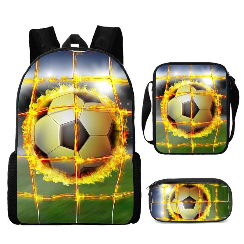 3Pcs Set School bags with Shoulder Bag Pencil bag,Catoon School Bags for Boys Girls Kids Bags with Football Printed,Light Weight