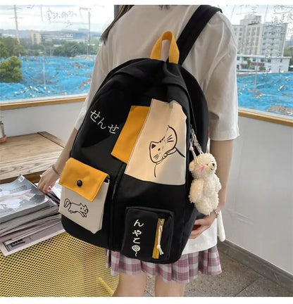 Hundreds of simple junior high school students schoolbag Large capacity primary school students schoolbag cute cat pattern