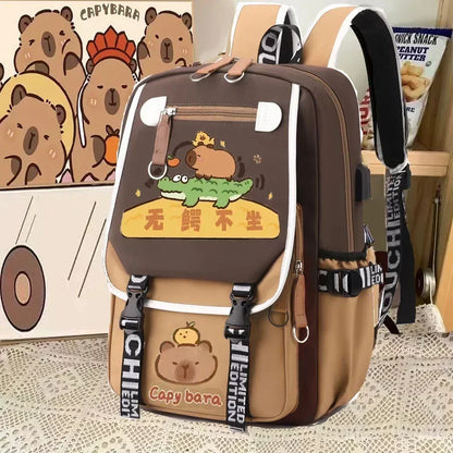 Kawaii Capybara Stylish Computer Backpack College School Casual Daypack Teens Bag Large Capacity Adjustable Strap Schoolbag