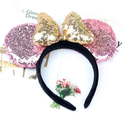 Minnie Mouse Ears Headband Big Size Sequin Bow Women Party Girl Hairband Hot Festival Disney Park Trip DIY Hair Accessories