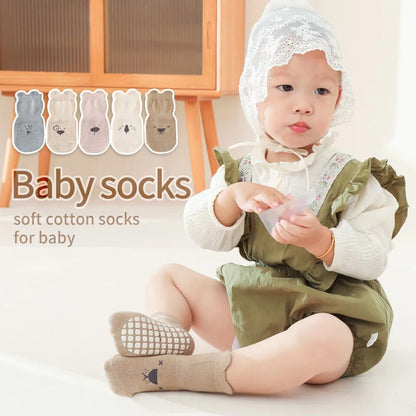 5 Pairs a Lot 2024 New Baby Floor Socks Toddler Girls Cute Indoor Walking Socks Infant Boys Non Slip Bottom Socks