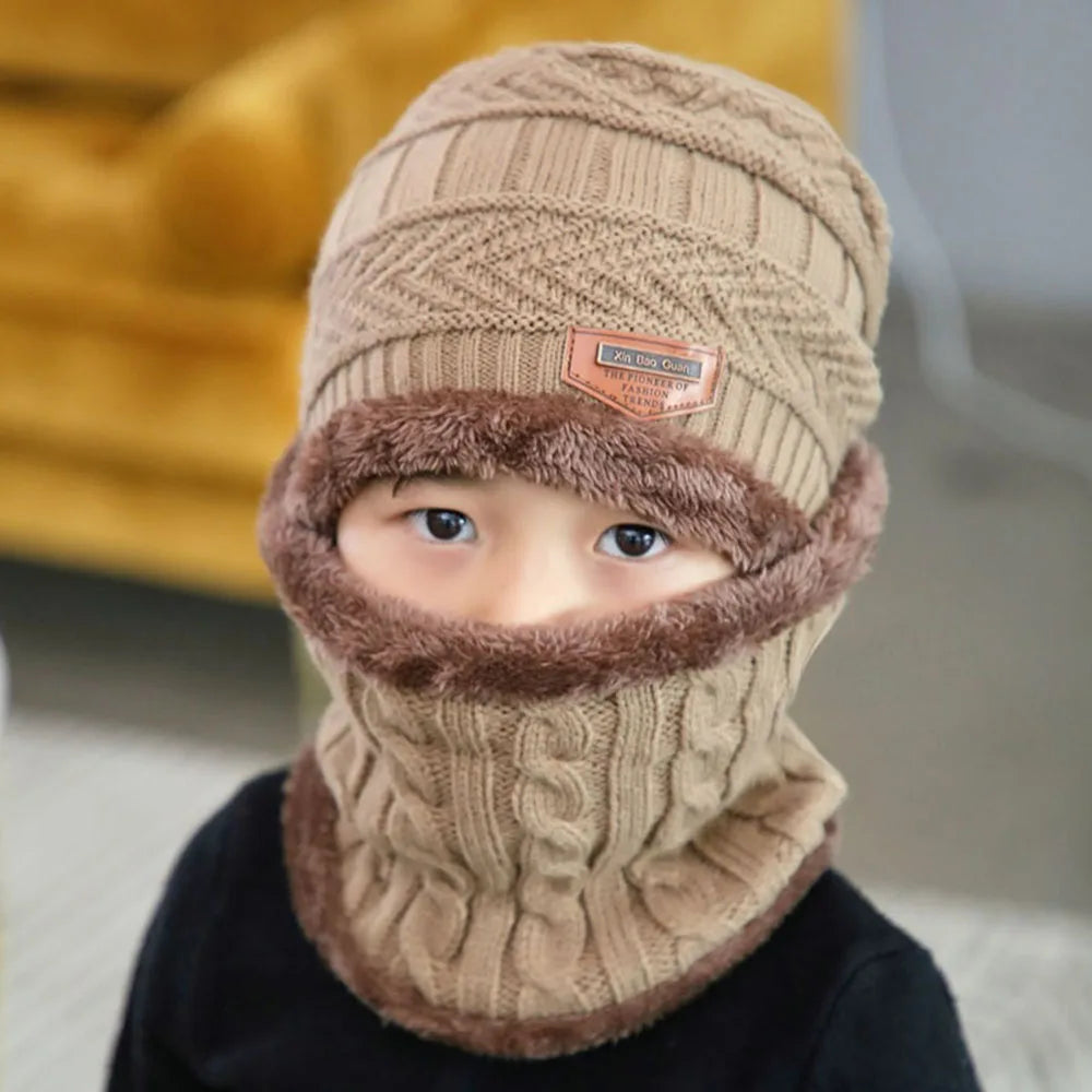 Kids Winter Beanie Hat Scarf Set Fleece Lined Hat Woolen Scarf Warm Knit Thick Hat For Boys And Girls  Hat Scarf Set