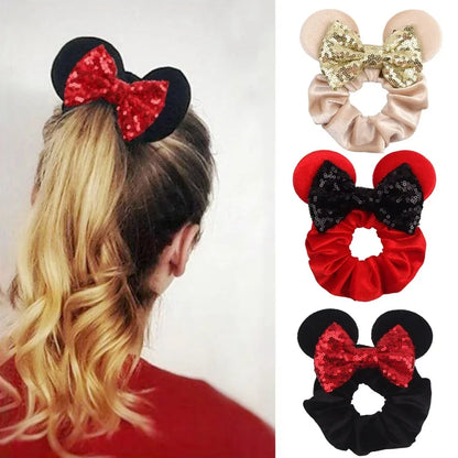 Disney Mickey Christmas Hair Loop Thickened Velvet Pig Intestine Hair Loop Elastic Gold Velvet Headband