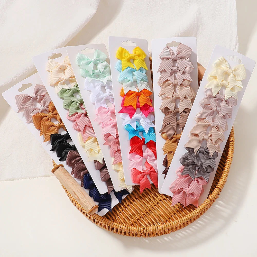 10Pcs/Set New Cute Solid Ribbon Bowknot Hair Clips for Baby Girls Handmade Bows Hairpin Barrettes Headwear Kids Hair Accessories