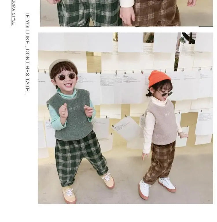 Children's Vest for Autumn and Winter, Outer Wear for Boys and Girls, Fashionable Waistcoat with Plush Fleece Simple Style