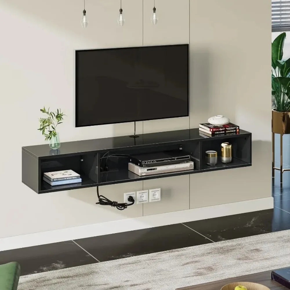 Floating TV Stand with Power Outlet, and RGB Lights, 47.2" Wall Mounted TV Shelf, Media Console with Storage Shelf