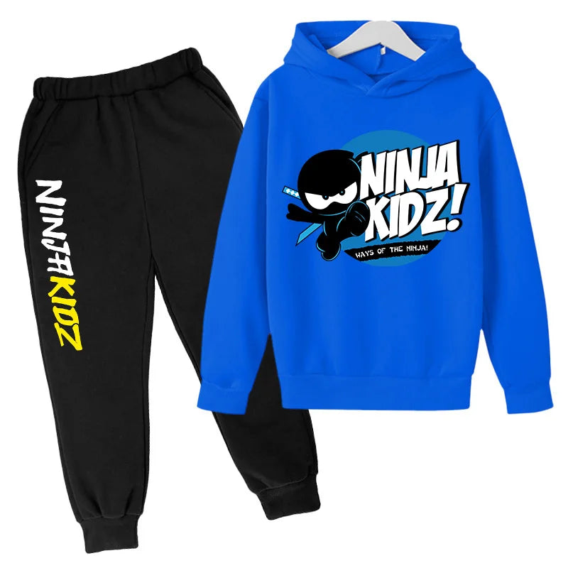 Ninja kidz Boys' Spring and Autumn hoodie and CuHK Children's Ninja Boy cartoon long sleeve top and sports ankle sweatpants suit