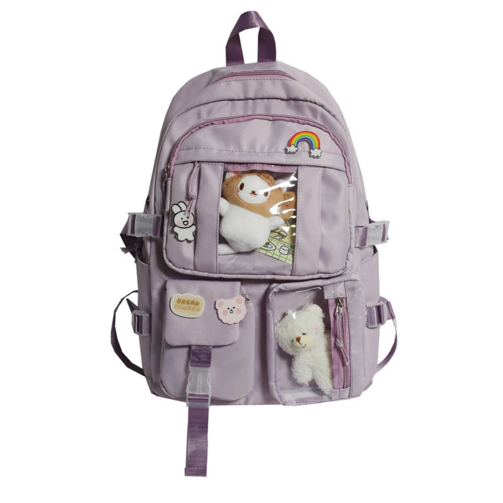 Girls High School Student Backpack Bags Backpack with Pin and Pendant,Cute Aesthetic Backpack ,Outdoor Sports Leisure Bag