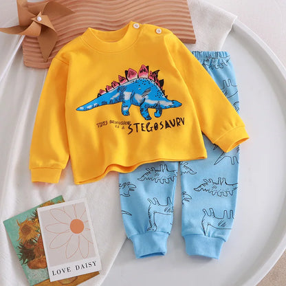 2024 Newborn Kids Boys Girls Pajama Sets Cartoon Long Sleeve Cute T-Shirt Tops with Pants Toddler Baby Autumn Sleeping Clothes