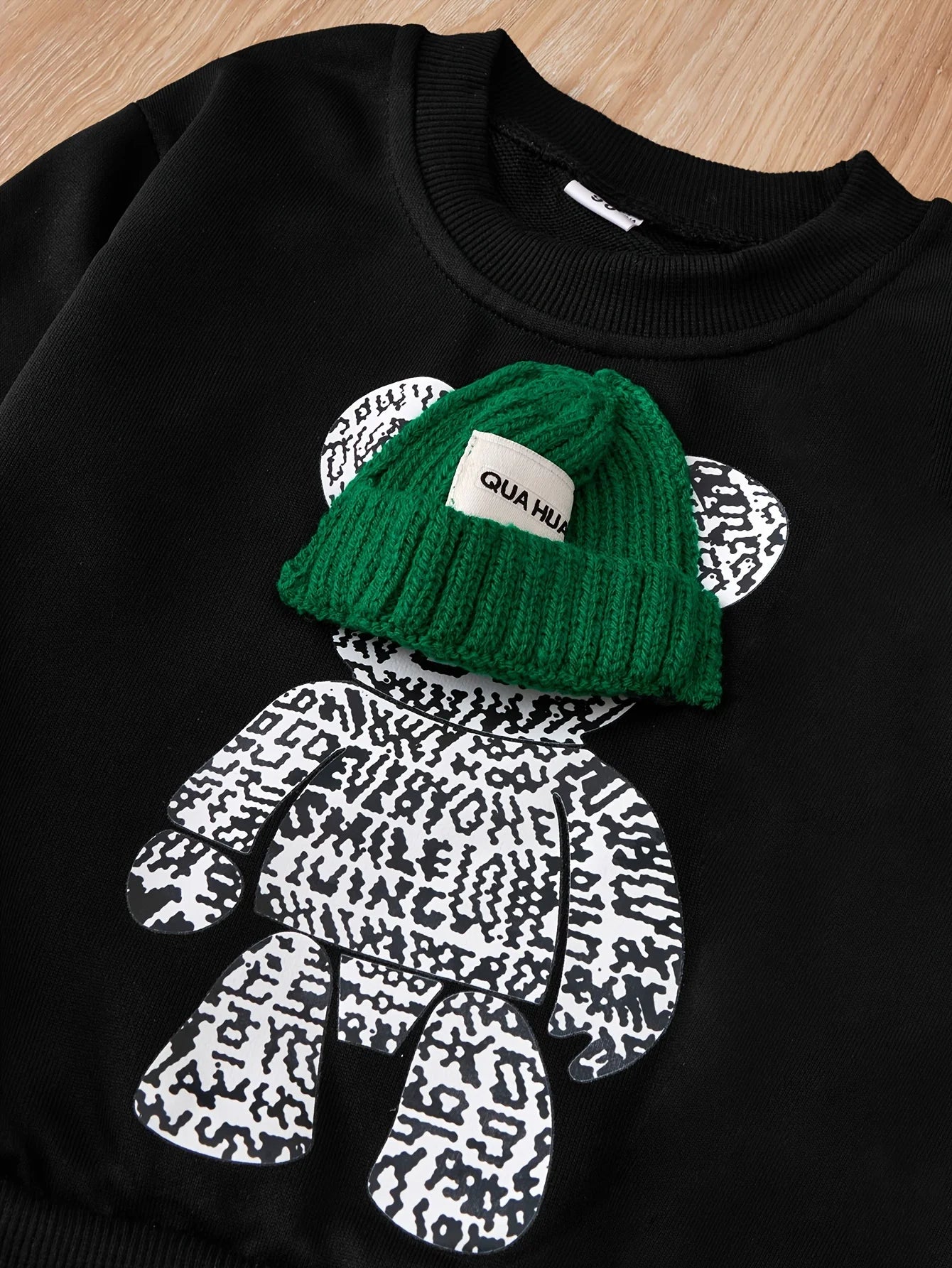 Spring Children Girl Boy Cartoon Bear Sweater Pants Clothes Top Baby Kid Knit Hat Pullover Top And Bottom 2pcs Outfit Tracksuit