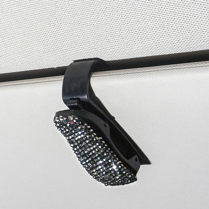 Sun Visor Mount Sunglasses Clip Holder Rhinestone Bracket Portable Sunglasses Car Crystal Clip Decoration Accessories