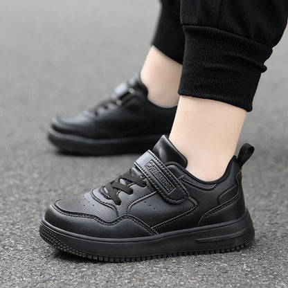 Children Sneaker Boys Casual Shoes Black Leather Flat Student Walking Shoes Non-slip Girl Lightweight Sports Tennis Footwear