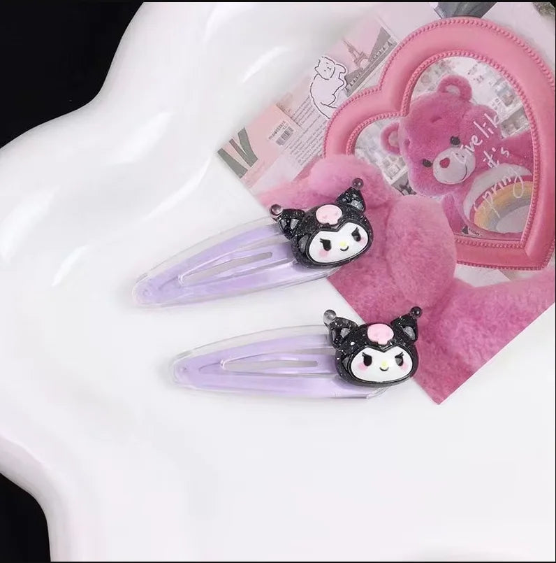 2Pcs Sanrio Girls Hair Clip Kawaii Mymelody Kuromi Cinnamoroll Hairpin Kids Hair Accessories Gift