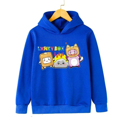 Lanky Box Print Hoodie Baby Boy Funny Cartoon Streetwear Stone Cats Print Kids Clothes Girls Long Sleeve Sweatshirt Box Pullover