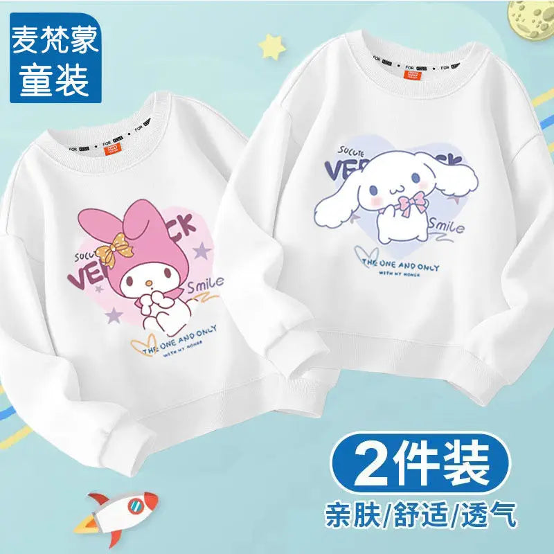 Cute Girl Kuromi Hoodies Kawaii Cinnamoroll Pullover  Two pieces Round neck Sweatshirts Cartoons Children Casual  Kids Clothes