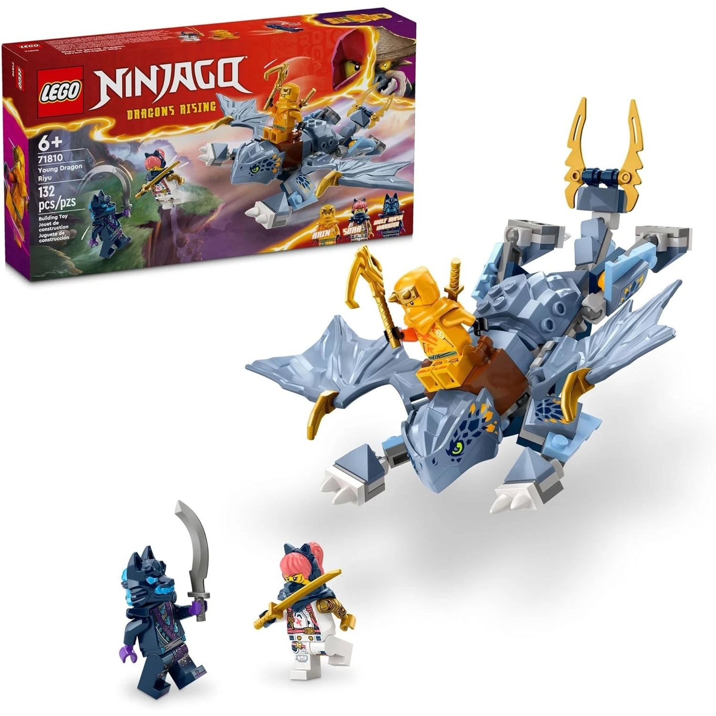 LEGO NINJAGO Young Dragon Riyu Playset With 3 Ninja Minifigures For Independent Play, 71810 Room Decoration