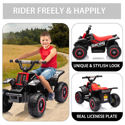 Kids Ride On ATV, 6V Ride On Car with Led Headlights, Ride-On Toy Treaded Tires, Rubber Handles, Push-Button Accelerator