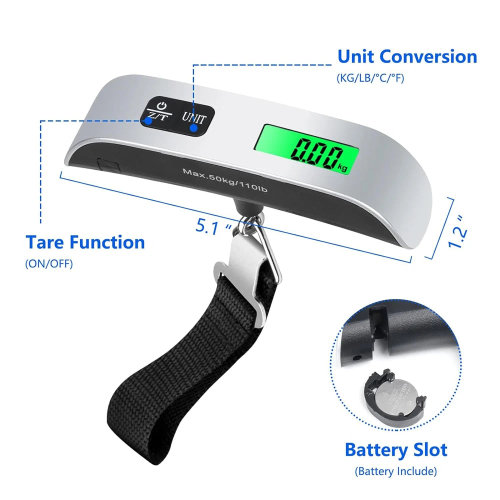 Digital Luggage Scale 110lbs Hanging Baggage LCD Display Portable Suitcase Weighing Scale Travel Luggage Weight Scale Tool