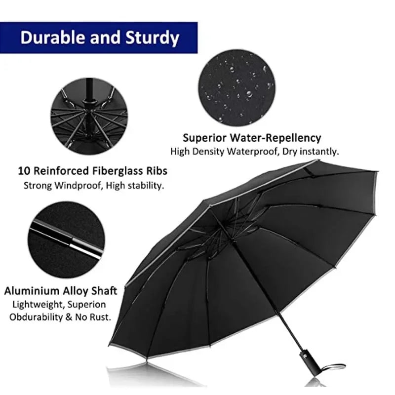 Men Women Umbrella  Fully Automatic Reverse Folding Umbrella with Windproof Reflective Stripe UV Umbrellas