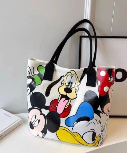 Disney Donald Duck Large Capacity Women's Shoulder Bag Stitch Canvas Bag Women's Simple Student Handbag School Bag