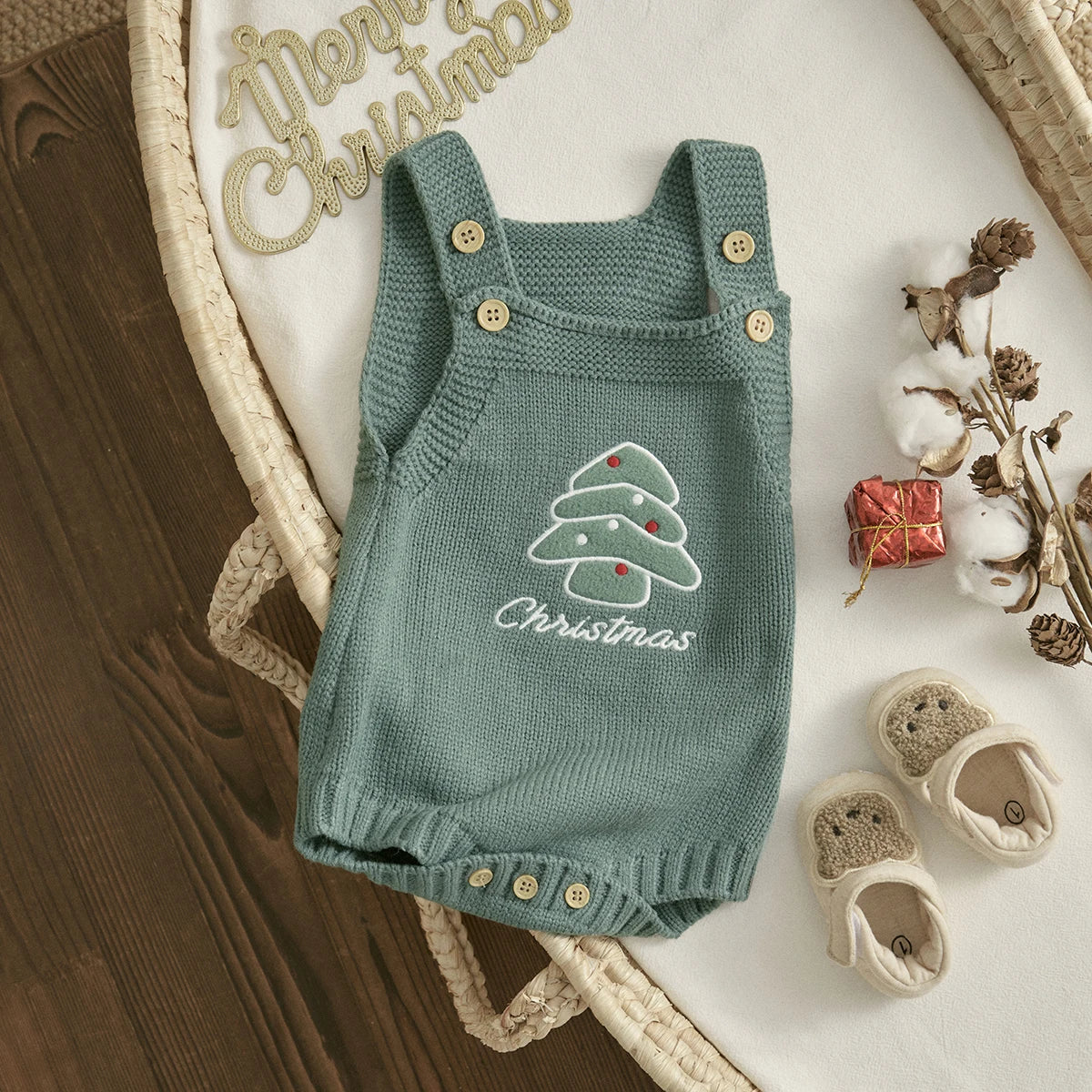 ma&baby 1-18M Christmas Baby Boy Girl Romper Newborn Infant Sleeveless Tree Santa Embroidery Knit Overall Jumpsuit Xmas Costumes